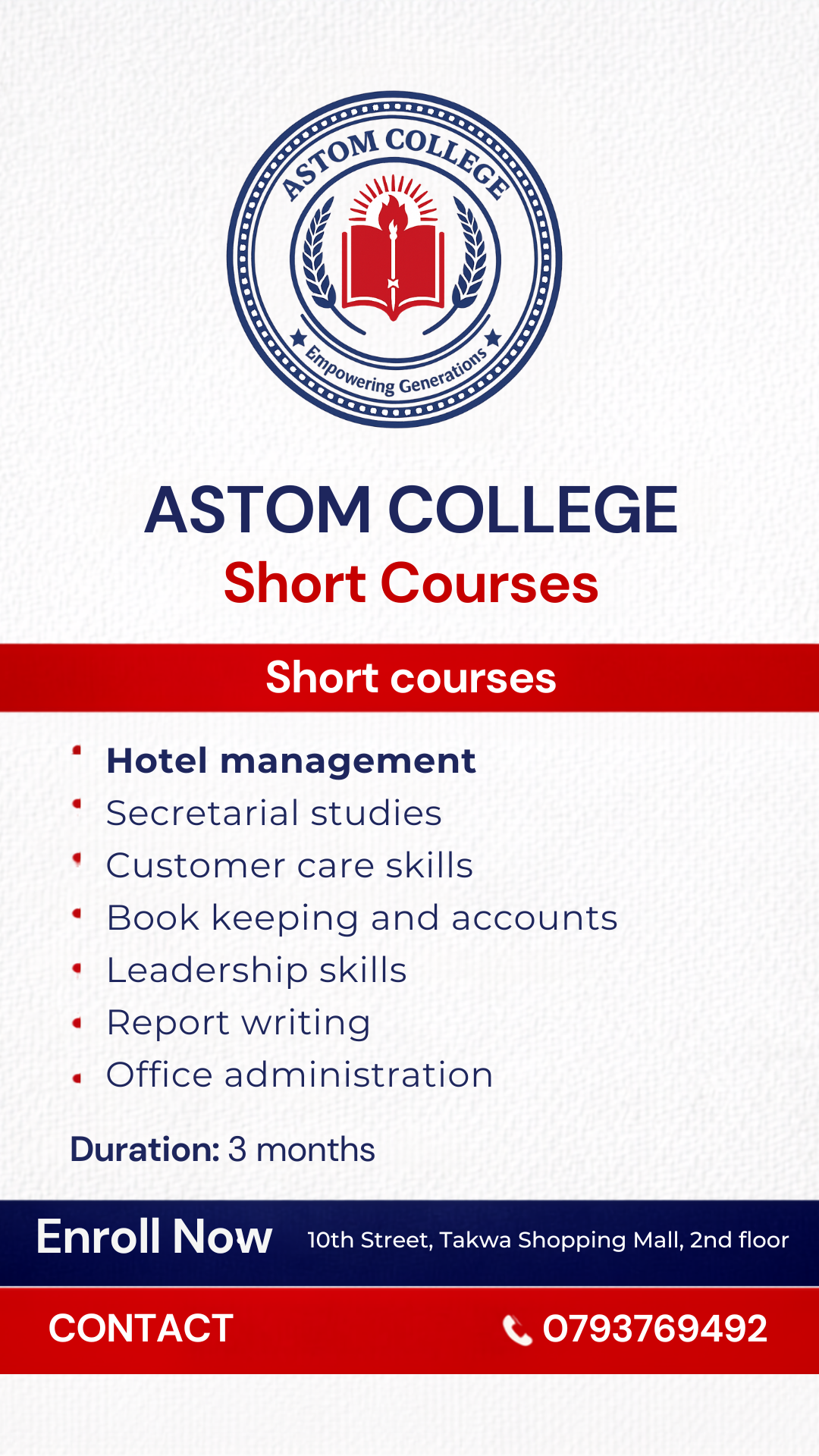 Short Courses at Astom College